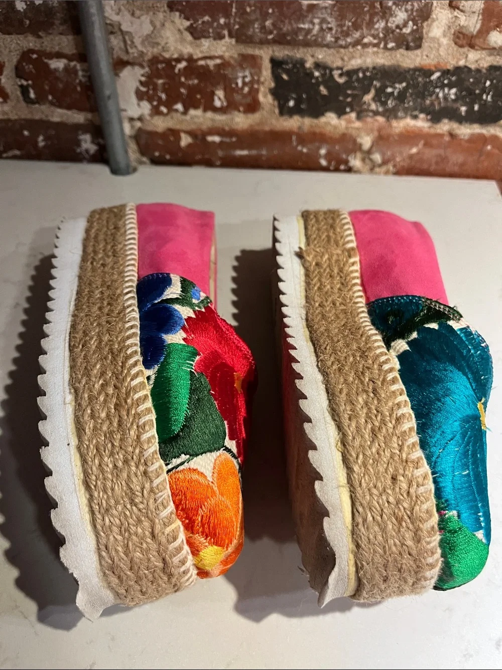 Lola Frish Floral Embroidered Platform Espadrille Slip On Size 23.5 or US 6.5